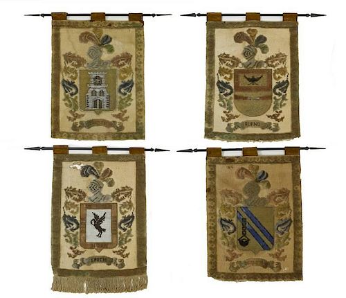 Group of 4 Hand Woven Family Crest Tapestries