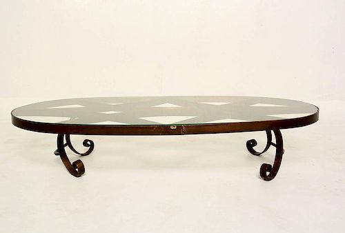 Mexican Modernist Oval Coffee Table in Brass