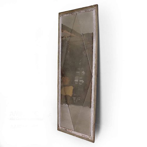 Antique Distressed French Floor Mirror with Diamond Pattern, 1940's