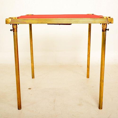 French Brass Game Table with Red Cloth, Art Deco