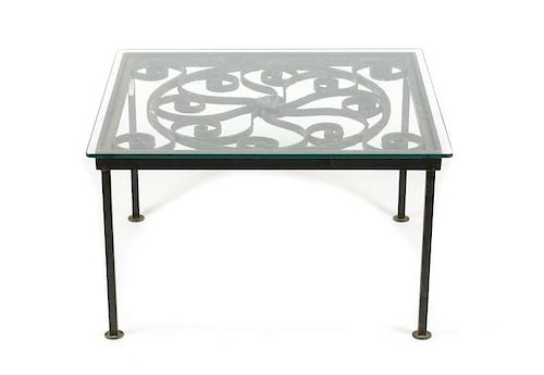 Black Painted Iron & Glass Top Accent Table