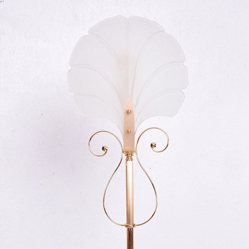 Hollywood Regency Italian Floor Lamp with Frosted Glass Shade After Lalique