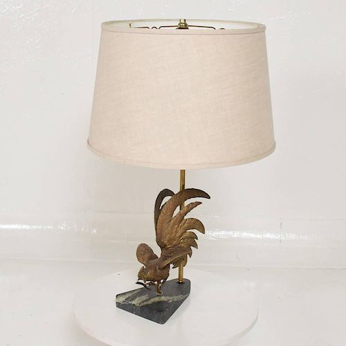 Hollywood Regency Rooster Bronze Sculpture Table Lamp