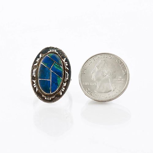 NATIVE AMERICAN SILVER STONE INLAY RING