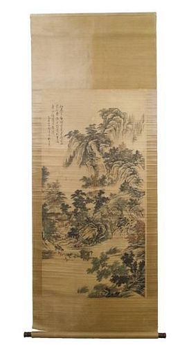 Chinese Hanging Scroll, Ox Cart in Landscape