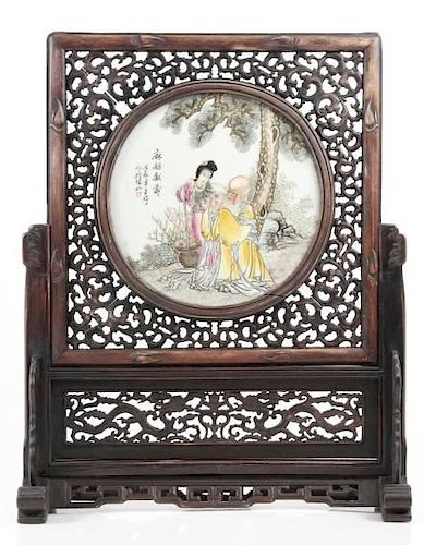 Chinese Hand Painted Table Screen, Shou/ Lan Caihe
