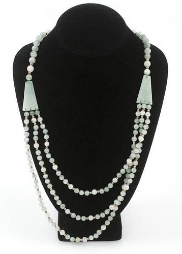 Chinese Multi Strand Green & Pink Jade Necklace