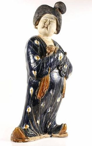 Chinese Ceramic Figural Sculpture, Woman w/Dog