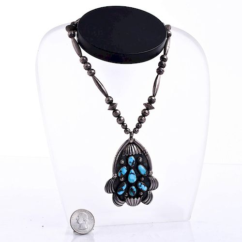 SILVER AND TURQUOISE NECKLACE WITH PENDANT