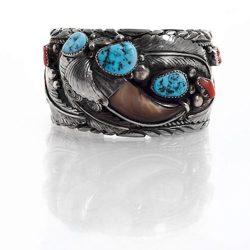 HANDMADE NAVAJO SILVER, TURQUOISE, CLAW CUFF