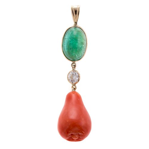 An Ladies Emerald and Coral Pendant in 14K Gold