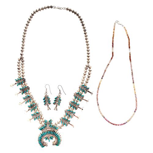 A Zuni Squash Blossom Necklace & Sapphire Beads