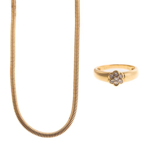A Ladies 14K Snake Chain & 18K Diamond Ring
