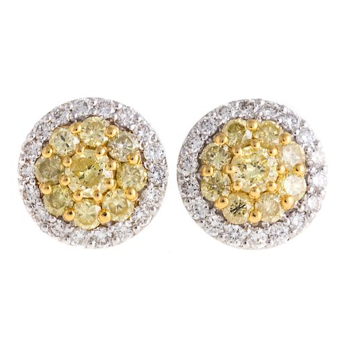 A Pair of Yellow and White Diamond Studs in 18K