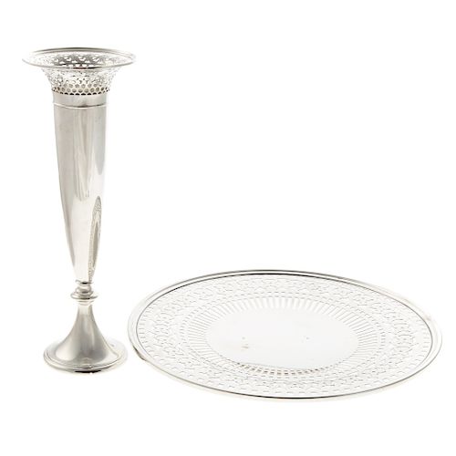 Wallace Pierced Sterling Cake Plate & Trumpet Vase