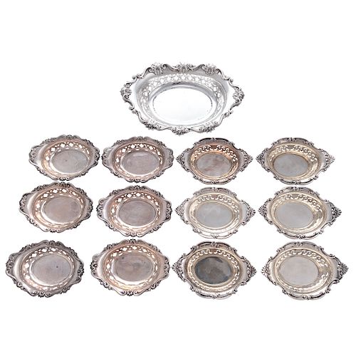 Pierced Sterling Master Nut Dish & 12 Individuals