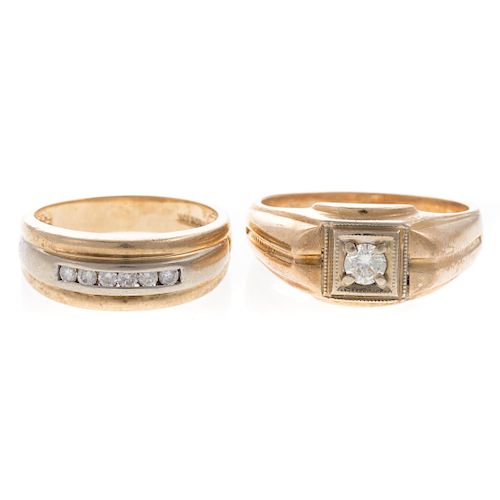 A Pair of Gent's Diamond Rings in Gold