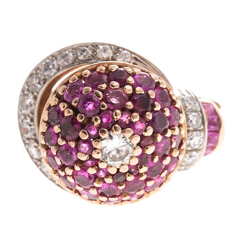 A Retro Ruby & Diamond Dome Ring in 14K Rose Gold