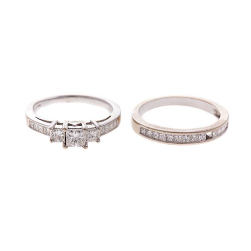 A Ladies Diamond Engagement & Wedding Ring in 14K