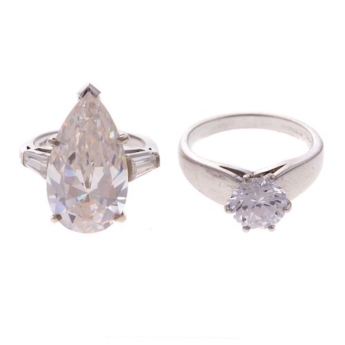 A Pair of CZ Engagement Rings in Gold & Platinum