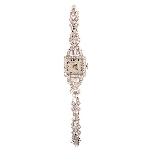 An Art Deco Platinum Hamilton Diamond Dress Watch
