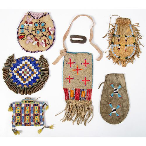Collection of Plains Beaded Hide Pouches