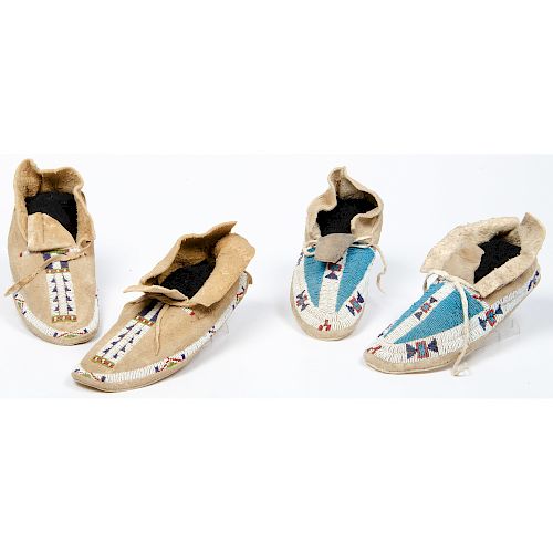 Cheyenne Beaded Hide Moccasins, Deaccessioned From the Hopewell Museum, Hopewell, NJ