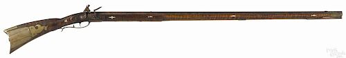 Pennsylvania full stock flintlock rifle, .40 caliber, signed S. Miller in script on barrel