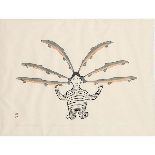 Oshoochiak Pudlat (Inuit, 1908-1992) Stonecut and Stencil on Paper, From the William Rose Collection, Illinois
