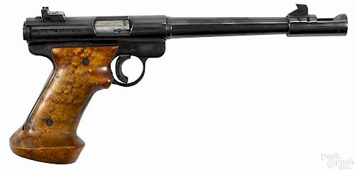 Ruger Mark I target pistol, .22 caliber, with a Ruger barrel weight, custom walnut grips