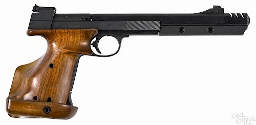Hammerli International model 208 target pistol, .22 long rifle caliber, with a ported muzzle