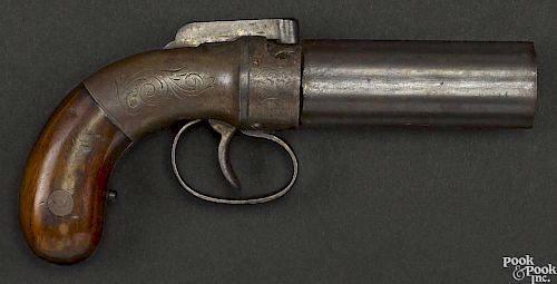 Allen & Thurber percussion six-shot pepperbox pistol, .32 caliber, inscribed 1845 Worcester