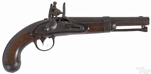 U.S. model 1836 flintlock pistol, .54 caliber, the lock bearing the mark of Asa Waters of Millbury
