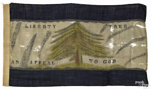 Painted American flag, 20th c., inscribed Liberty Tree - An Appeal to God, 26'' x 53''.