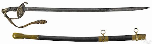 U.S. model 1850 Civil War staff and field officer's sword, the blade etched U.S., with an eagle