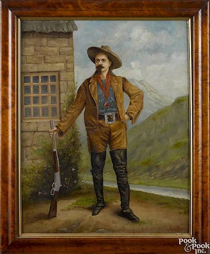Oil on canvas portrait of Buffalo Bill, 19th c., signed Alb. Pasch, 19'' x 15''.