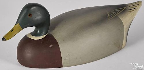 Carved and painted mallard decoy, dated 1976, signed Charles R. Birdsall on base, 14 1/4'' l.