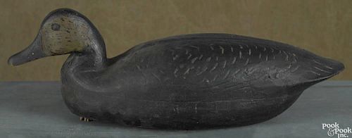 New Jersey carved and painted black duck decoy, mid 20th c., 17'' l.