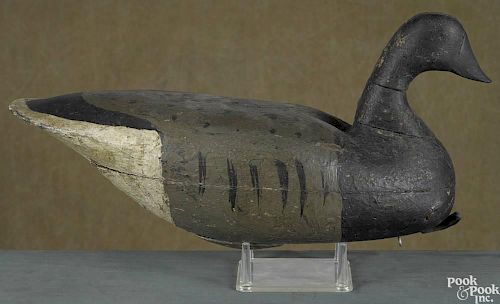 New York or New Jersey carved and painted brant duck decoy, early 20th c., 18'' l.