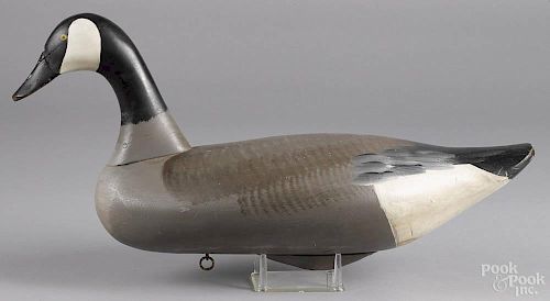 Butch Parker carved and painted Canada goose decoy, ca. 1980, branded Parker on bottom