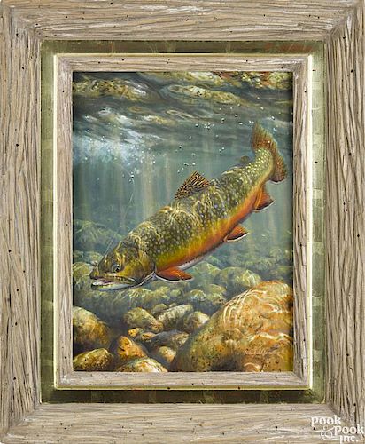 Mark Susinno (American 20th c.), acrylic on board, titled Dry Fly Brook Trout, signed and dated