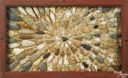 Three painted pine cases of Native American flint points and stones, 17 1/4'' x 28 1/4''.