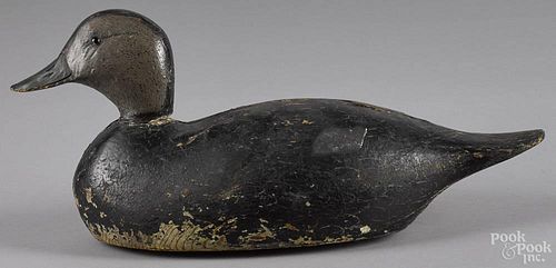 Oversized carved and painted black duck decoy, mid 20th c., 19'' l.
