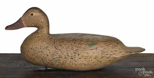 New Jersey carved and painted mallard duck decoy, mid 20th c., 15 3/4'' l.