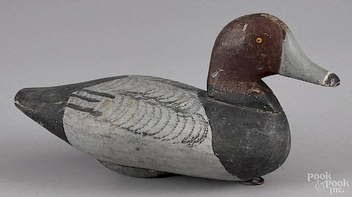 Carved and painted widgeon duck decoy, mid 20th c., attributed to Bob McGaw, 14'' l.