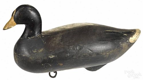 Carved and painted coot duck decoy, mid 20th c., 12'' l.