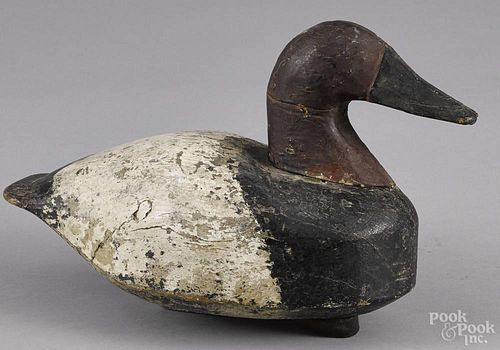 Susquehanna River carved and painted canvasback duck decoy, early/mid 20th c., 14'' l.