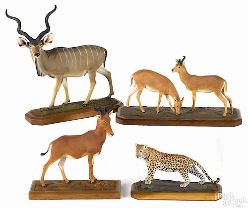 Four Louis Paul Jonas Studios composition sculptures of animals, to include reedbucks, signed