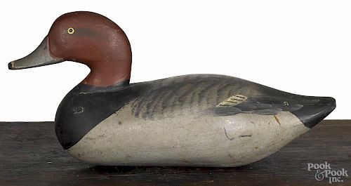 Upper Chesapeake Bay carved and painted redhead duck decoy, mid 20th c., 14'' l.