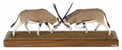 Louis Paul Jonas Studios composition sculpture of fighting Oryx, signed L. E. 41/300